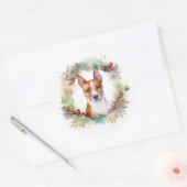 Basenji Kerstkrans feestelijke pup Ronde Sticker (Envelop)