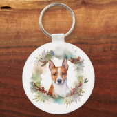 Basenji Kerstkrans feestelijke pup Sleutelhanger (Achterkant)