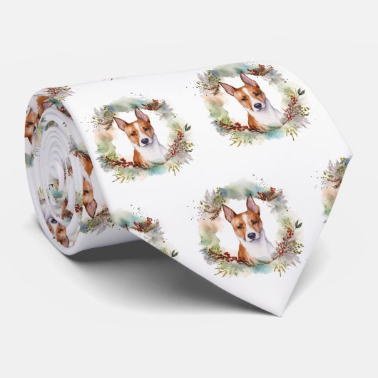 Basenji Kerstkrans feestelijke pup Stropdas (Opgerold)