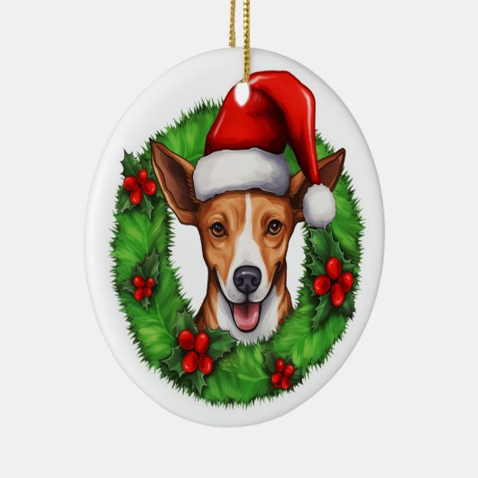 Basenji-kerstkrans Keramisch Ornament (Rechts)
