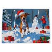 Basenji Kerstmis Festieve Sneeuw Scene Groot Cadeauzakje (Voorkant)