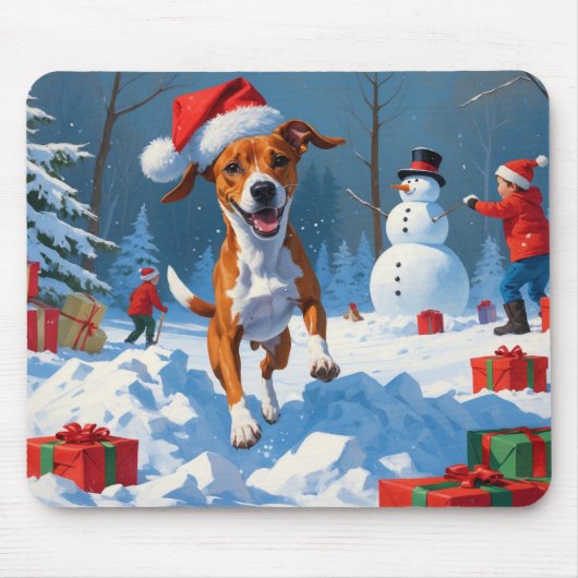 Basenji Kerstmis Festieve Sneeuw Scene Muismat (Voorkant)