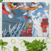 Basenji Kerstmis Festieve Sneeuw Scene Theedoek (Gevouwen)
