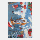 Basenji Kerstmis Festieve Sneeuw Scene Theedoek (Verticaal)
