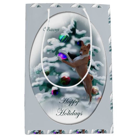 Basenji Kerstmis Medium Cadeauzakje (Voorkant)