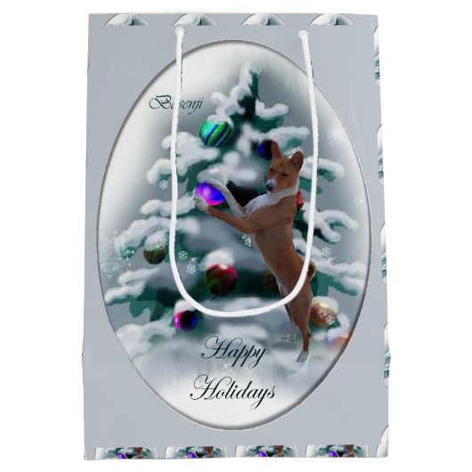 Basenji Kerstmis Medium Cadeauzakje (Achterkant)