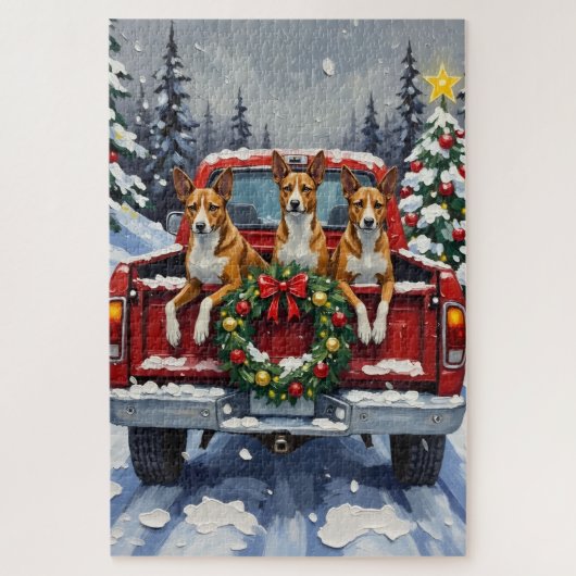 Basenji Kerstmis Rode Truck Holiday Legpuzzel (Verticaal)