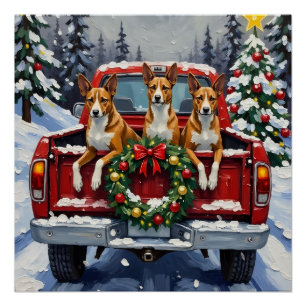 Basenji Kerstmis Rode Truck Vakantie Perfect Poster