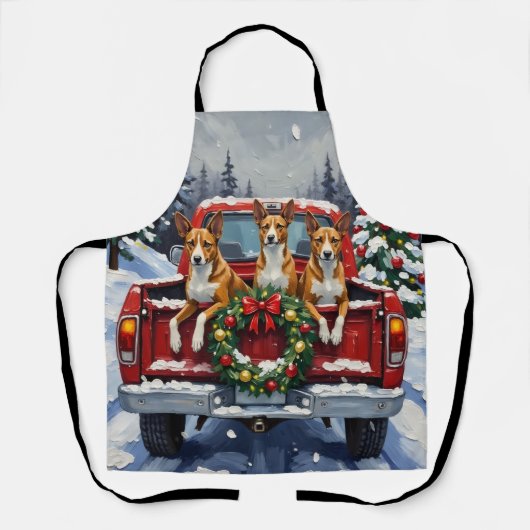 Basenji Kerstmis Rode Truck Vakantie Schort (Voorkant)