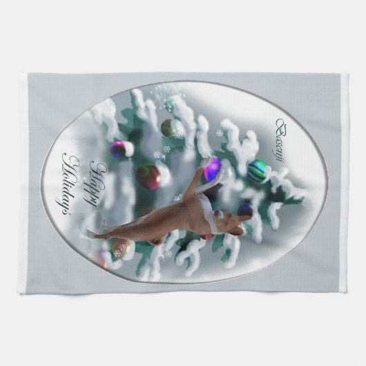 Basenji Kerstmis Theedoek (Horizontaal)