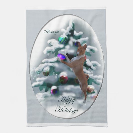 Basenji Kerstmis Theedoek (Verticaal)