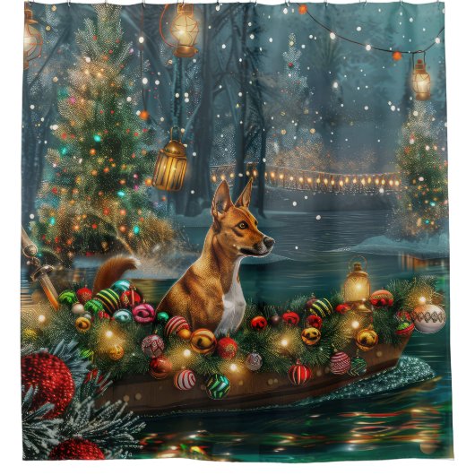 Basenji Kerstvakantie Douchegordijn (Voorkant)