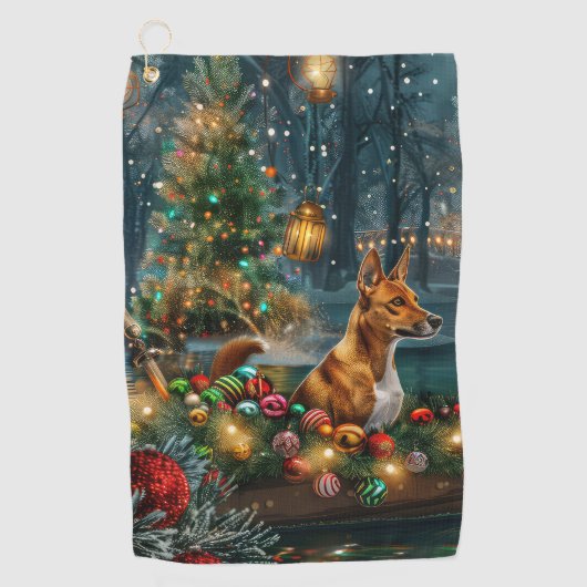 Basenji Kerstvakantie Golfhanddoek (Voorkant)