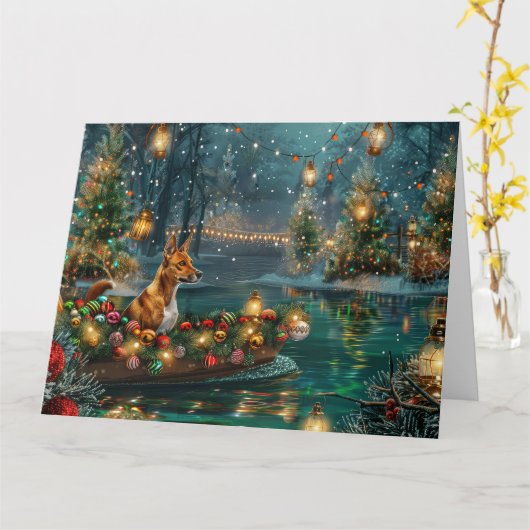 Basenji Kerstvakantie Kaart (Gele Bloem)