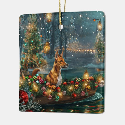 Basenji Kerstvakantie Keramisch Ornament (Links)