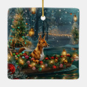 Basenji Kerstvakantie Keramisch Ornament (Achterkant)