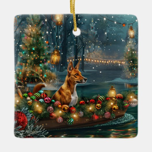 Basenji Kerstvakantie Keramisch Ornament (Voorkant)