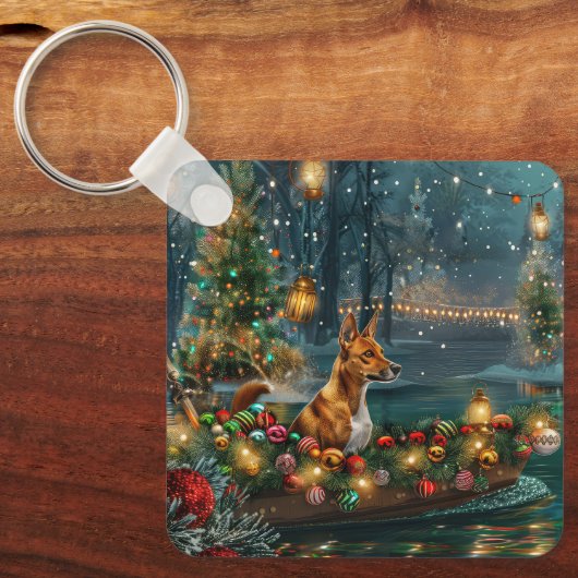 Basenji Kerstvakantie Sleutelhanger (Voorkant)