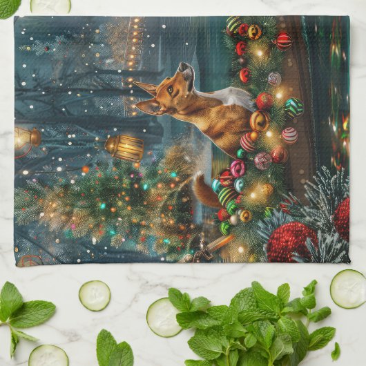 Basenji Kerstvakantie Theedoek (Gevouwen)