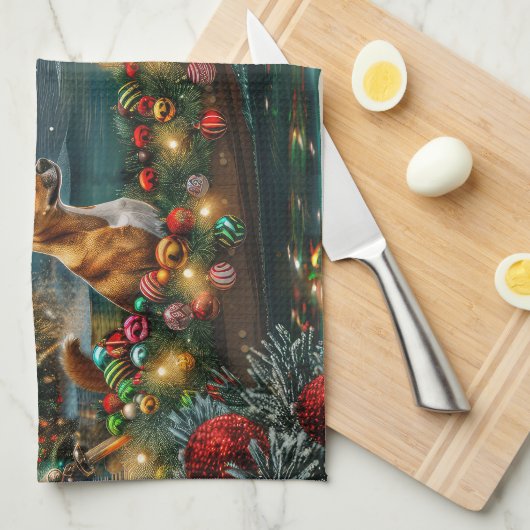 Basenji Kerstvakantie Theedoek (Quarter Fold)