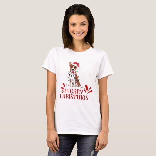 Basenji Kerstverlichting Kersthonden Cadeaus T-shirt (Voorkant volledig)