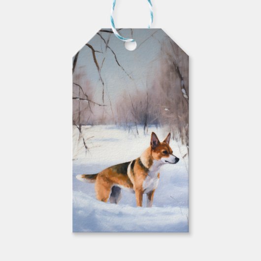 Basenji laat het sneeuwen Kerstmis Cadeaulabel (Voorkant)