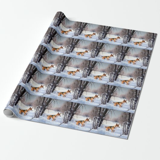 Basenji laat het sneeuwen Kerstmis Cadeaupapier (Uitgerold)
