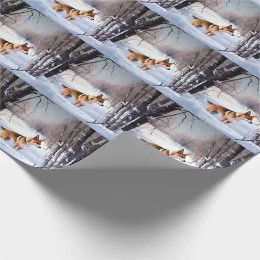 Basenji laat het sneeuwen Kerstmis Cadeaupapier (Hoek)