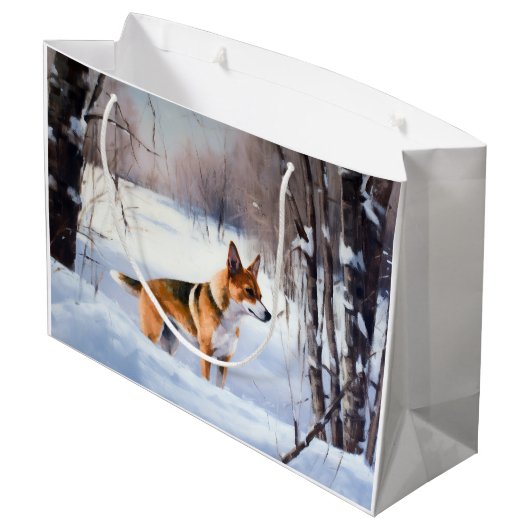Basenji laat het sneeuwen Kerstmis Groot Cadeauzakje (Achterkant Gekanteld)