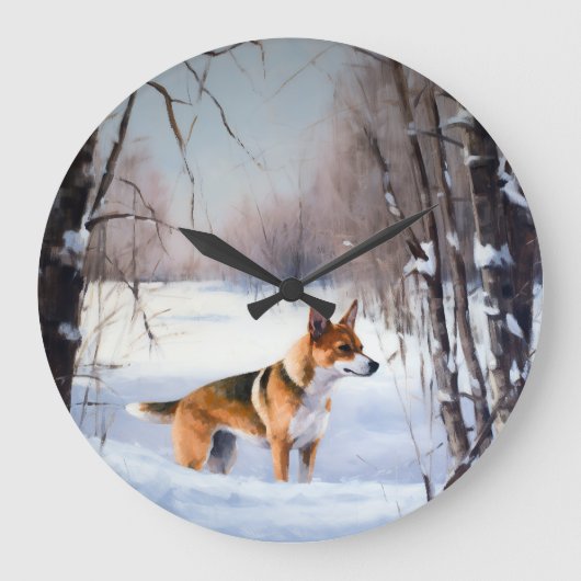 Basenji laat het sneeuwen Kerstmis Grote Klok (Voorkant)