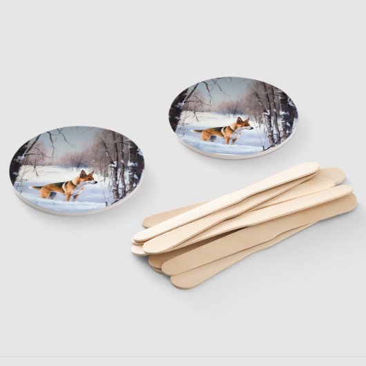 Basenji laat het sneeuwen Kerstmis Handwaaier (Niet-gemonteerd)