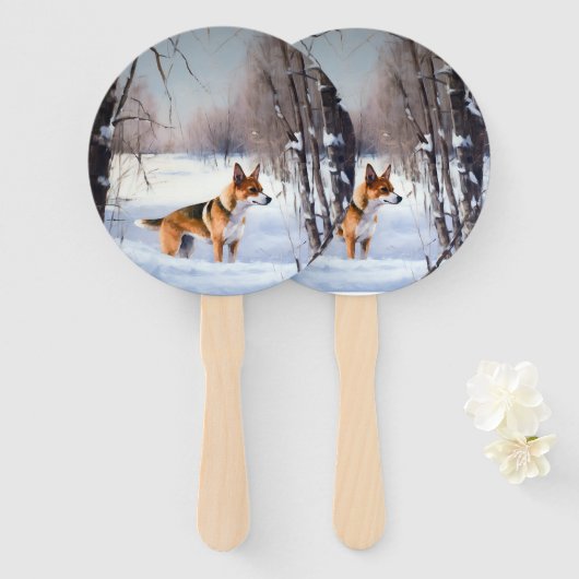 Basenji laat het sneeuwen Kerstmis Handwaaier (Voorkant en achterkant)