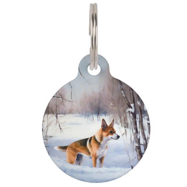 Basenji laat het sneeuwen Kerstmis Huisdierpenning (Voorkant)