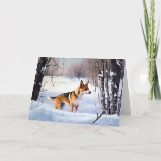 Basenji laat het sneeuwen Kerstmis Kaart (Voorkant)
