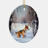 Basenji laat het sneeuwen Kerstmis Keramisch Ornament (Rechts)