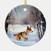 Basenji laat het sneeuwen Kerstmis Keramisch Ornament (Voorkant)