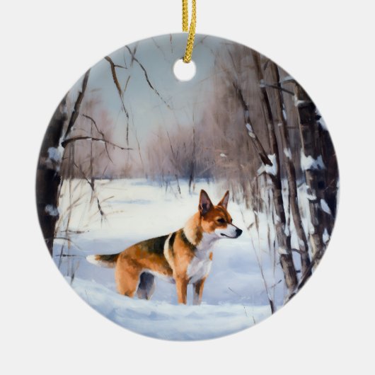 Basenji laat het sneeuwen Kerstmis Keramisch Ornament (Voorkant)