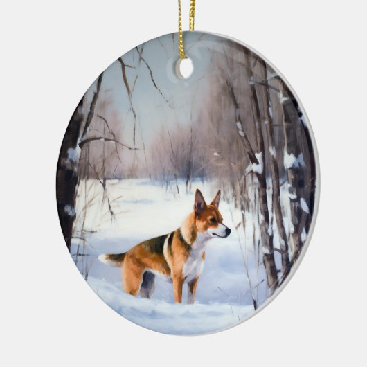 Basenji laat het sneeuwen Kerstmis Keramisch Ornament (Links)