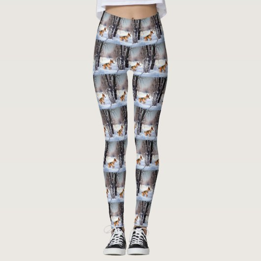 Basenji Laat het Sneeuwen Kerstmis Leggings (Voorkant)