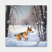 Basenji laat het sneeuwen Kerstmis Magneet (Voorkant)