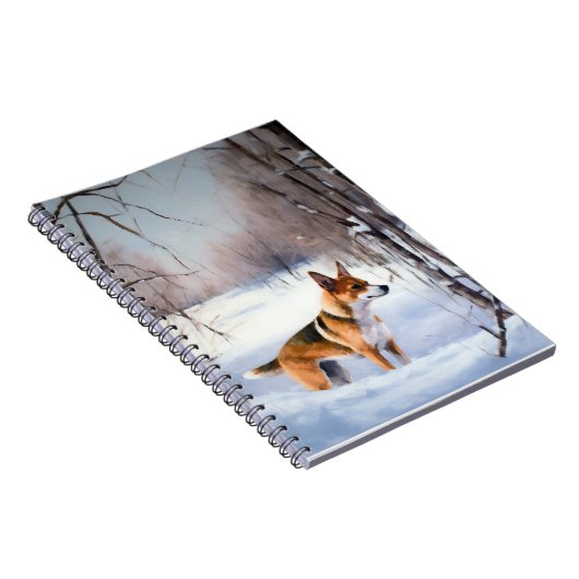 Basenji laat het sneeuwen Kerstmis Notitieboek (Rechterzijde)