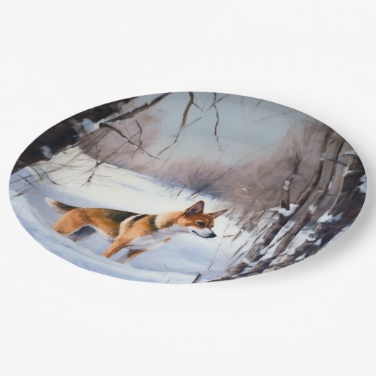 Basenji laat het sneeuwen Kerstmis Papieren Bordje (Gekanteld)