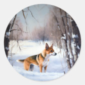 Basenji Laat het Sneeuwen Kerstmis Ronde Sticker (Voorkant)