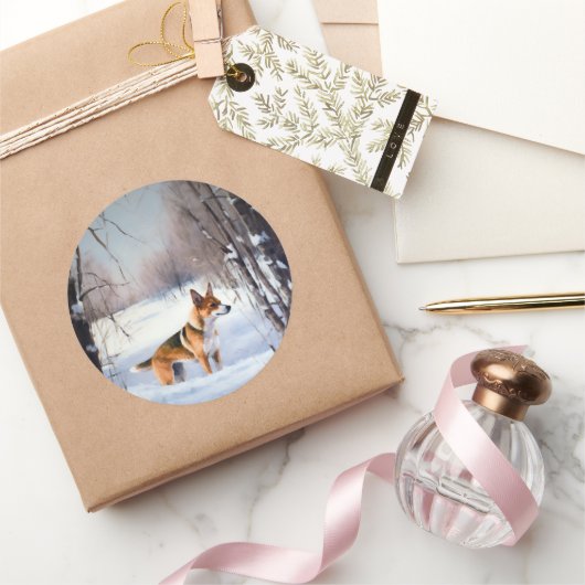 Basenji Laat het Sneeuwen Kerstmis Ronde Sticker (Geschenken)