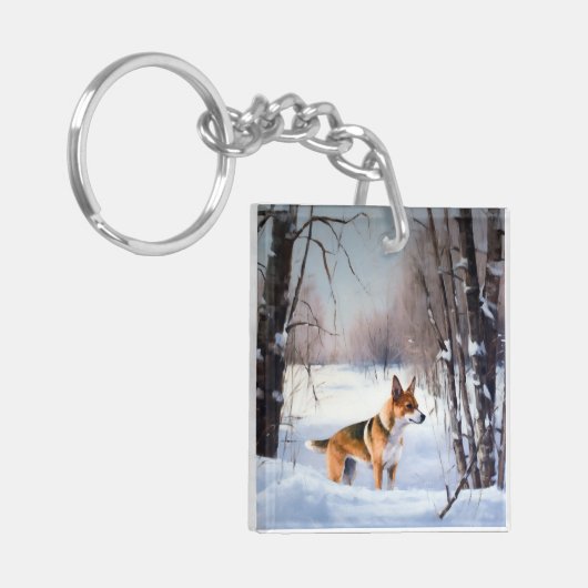 Basenji laat het sneeuwen Kerstmis Sleutelhanger (Voorkant Links)