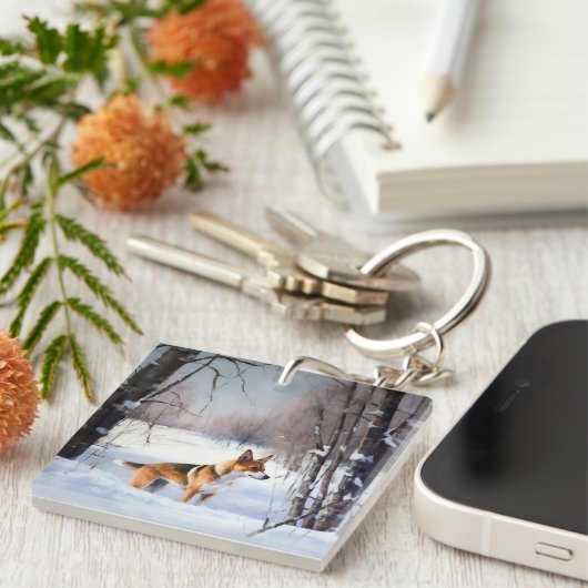 Basenji laat het sneeuwen Kerstmis Sleutelhanger (Voorkant Rechts)