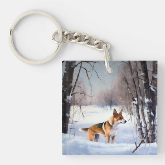 Basenji laat het sneeuwen Kerstmis Sleutelhanger (Voorkant)