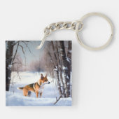 Basenji laat het sneeuwen Kerstmis Sleutelhanger (Achterkant)