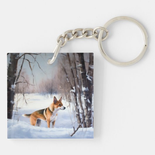 Basenji laat het sneeuwen Kerstmis Sleutelhanger (Achterkant)