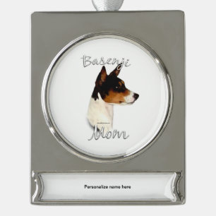 Basenji mam 2 verzilverd banner ornament
